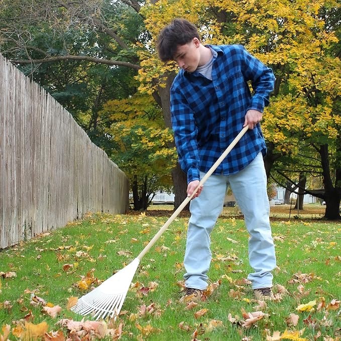 Leaf Rake – 22.5" Resin Head – 48" Hardwood Handle, White
