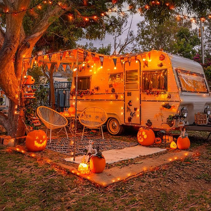 JMEXSUSS 2 Pack Solar Halloween Lights, Total 200 LED 66 FT, Orange | Halloween Lights Outdoor Waterproof, 8 Modes Solar String Lights for Outside Patio Christmas Tree Yard Halloween Decor