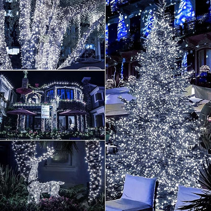 Battery Operated Christmas Lights, 33Ft 100 LED Cool White String Lights with Auto Timer & 8 Modes, Shatterproof Waterproof for Outdoor Indoor Wedding Party Home, White Wire