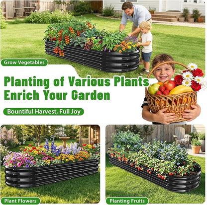 Oval Raised Garden Bed, 6 x 2 x 1FT, Galvanized Steel Planter Box with Wave-Shaped Metal Panels Painted for Outdoor Flower,Tree,Herb & Vegetable Garden (Black, 72X24X12 inches)