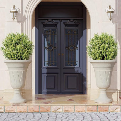 23" Tall Planters for Outdoor Plants Set of 2, Planter with Drainage Holes and Trophy Design, Large Outdoor Planters for Porch, Garden, Beige