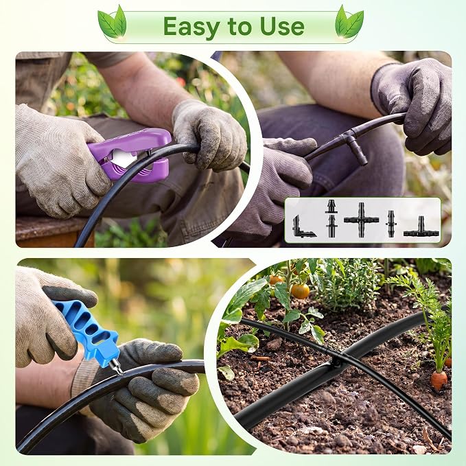 Feekoon Drip Irrigation Punch Tool & 2 in 1 Drip System Punch Tool with 115 Irrigation Plugs, for 1/4'' Fitting Emitter Insertion. for Outdoor Garden Home Gardening Landscaping Lawn Pipe System Hose