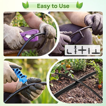 Feekoon Drip Irrigation Punch Tool & 2 in 1 Drip System Punch Tool with 115 Irrigation Plugs, for 1/4'' Fitting Emitter Insertion. for Outdoor Garden Home Gardening Landscaping Lawn Pipe System Hose