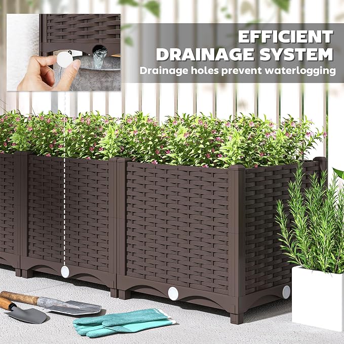 Outsunny Plastic Raised Garden Bed, 47.2" x 15.7" x 14.6" Outdoor Planter Box with Drainage Holes for Garden, Patio, Balcony, Deck, Brown