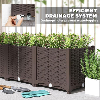 Outsunny Plastic Raised Garden Bed, 47.2" x 15.7" x 14.6" Outdoor Planter Box with Drainage Holes for Garden, Patio, Balcony, Deck, Brown
