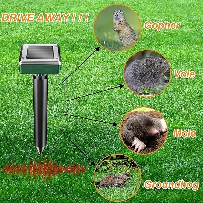 Mole Repellent Solar Powered 8 Pack Sonic Mole Deterrent Spikes, Snake Gopher Vole Repellent for Lawn Garden & Yard Gopher Deterrent, Groundhog Repellent