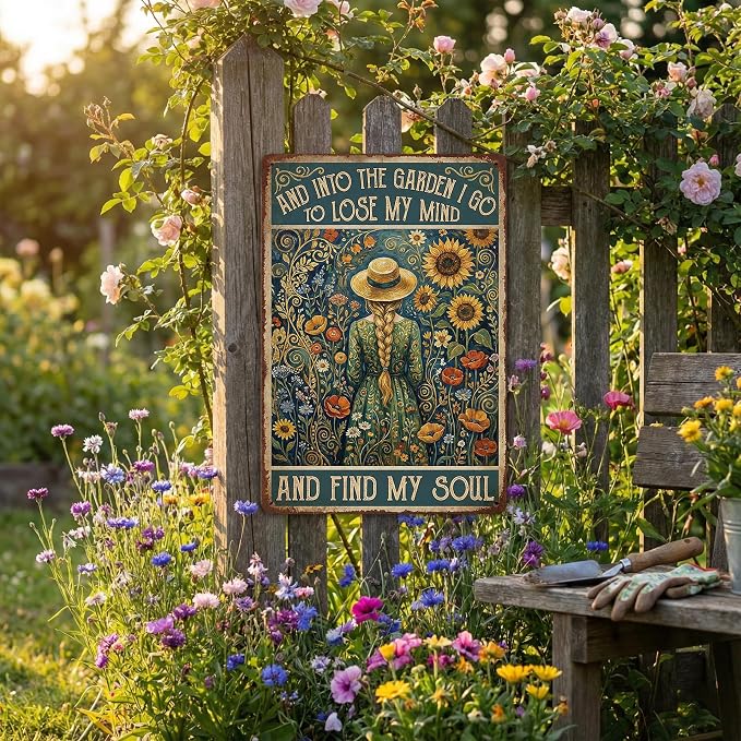 Garden Decor Sign Into the Garden I Go Floral Wall Art | Nature Lovers • Patio Yard Display • Garden Theme • Vintage Cottage Style • UV Printed • 8x12 Inch