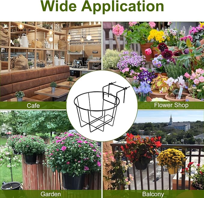 TQVAI Adjustable Hanging Railing Planter for 1.89 to 3.5 Inches Railings - Outdoor Balcony Deck Flower Pot Holder, Metal Baskets for Garden Orchid, Patio Ledge, 3 Pack, Black