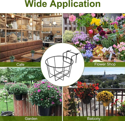 TQVAI Adjustable Hanging Railing Planter for 1.89 to 3.5 Inches Railings - Outdoor Balcony Deck Flower Pot Holder, Metal Baskets for Garden Orchid, Patio Ledge, 3 Pack, Black