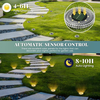 PATIOWIN 16 Pack Small Solar Ground Lights, Pathway Lights Waterproof, Outdoor Solar Light for Garden, Driveway, Walkway, Backyard (Warm White)