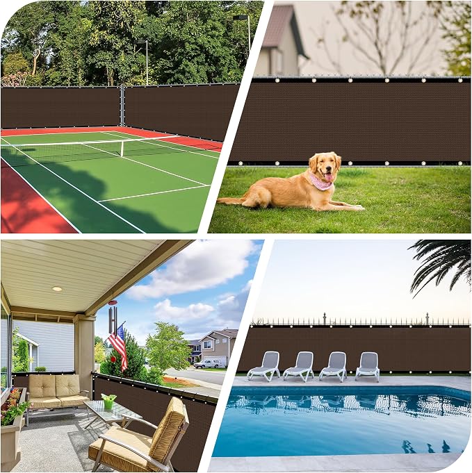 iCover 8x50ft Privacy Screen Fence, Outdoor Fencing Panels, Garden Windscreen Mesh Shade Sail Net Barrier, Include Reinforced Bindings and Brass Grommets Cable Zip Ties, Brown