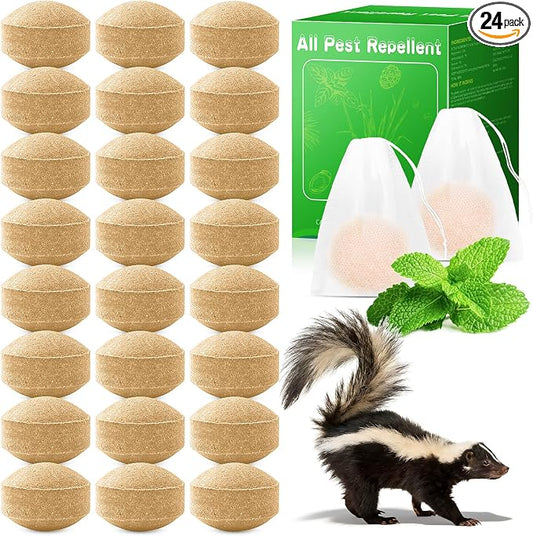 24 Pack Skunk Repellent Peppermint, Natural Raccoon Repellent Keep Skunks Out from Outdoor Yard Shed Garden Under House, Long-Lasting Protection, Safe for Dogs and Children, Ready to Use