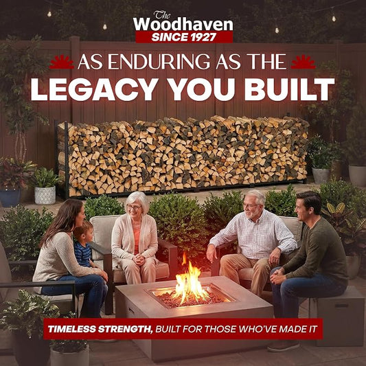 Woodhaven 16-Foot Firewood Rack – Made in USA – 1 Cord Raised Lumber Storage Rack – Keeps Wood Dry & Ready – Heavy-Duty Steel, Lifetime Structural Warranty (Without Cover)