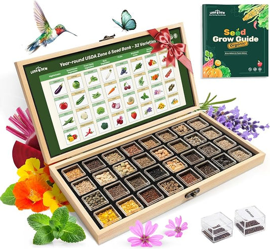 Lush&Dew Zone 6 Heirloom Survival Seed Kit, 32 Types 30,000+ Non-GMO Seeds | Gardening Gifts for Women Men, Seeds for Planting Vegetables Herb in Raised Garden Bed Greenhouse, Indoor Outdoor Home Garden