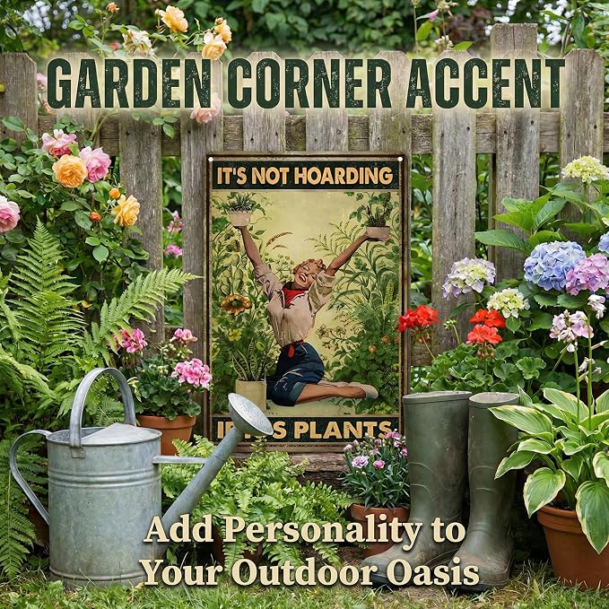 Bestylez Gardening Gifts It‘s Not Hoarding If It's Plants Vintage Garden Signs for Home Garden Greenhouse Living Room Bedroom Yard Backyard Outdoor Decor 8X12 Inch (3066)