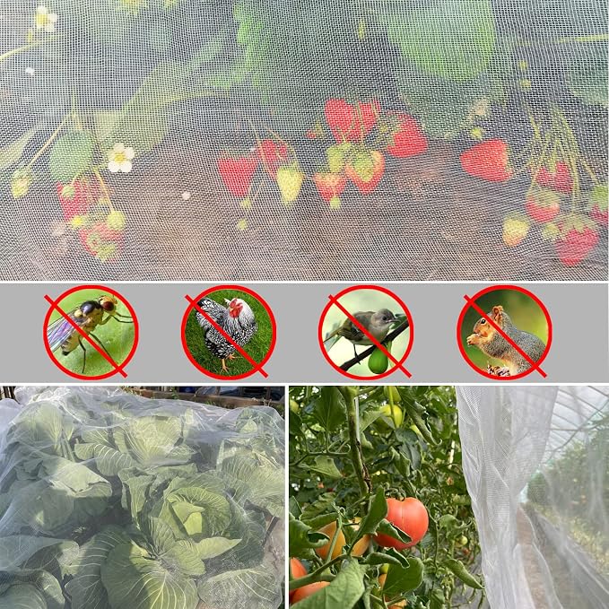 Garden Netting 4x10ft for Plants - Ultra Fine Mesh Bug Insect Barrier | Fine Netting for Vegetable Garden Raised Bed, Blocks Aphids Cabbage Moth, Greenhouse Row Cover, Reusable Plant Protection