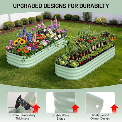 Garvee Galvanized Raised Garden Bed, 2Pcs Raised Garden Beds Outdoor, Rectangle Planter Raised Beds with Gloves and Rubber Edge Trim for Vegetables, Flowers and Herbs, 4x2x1 FT, Green