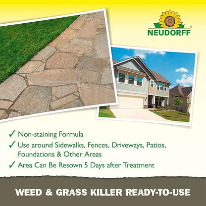 Neudorff Weed and Grass Killer, See Results in 1 Hour: Kills Weeds – Roots and All, Fast Acting Brush and Vine Killer with Non-staining Formula; Rainfast in 3 Hours Ready-to-Use Spray (1 Gallon)