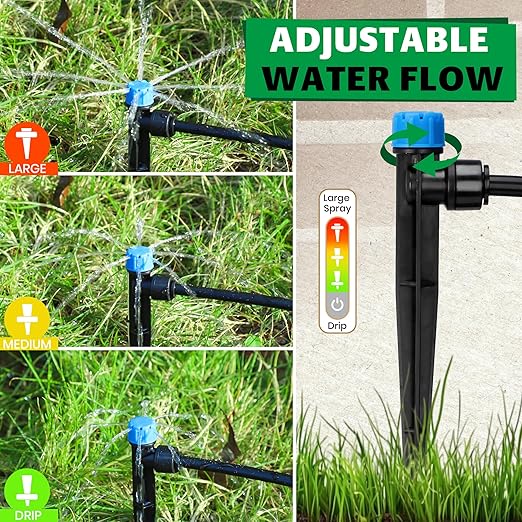 Bonviee 40-Pack 1/4-Inch Quick-Connect Adjustable Drip Emitters, Stream | Push-to-connect stakes deliver targeted watering for vegetables, shrubs, flower beds, and garden plants.
