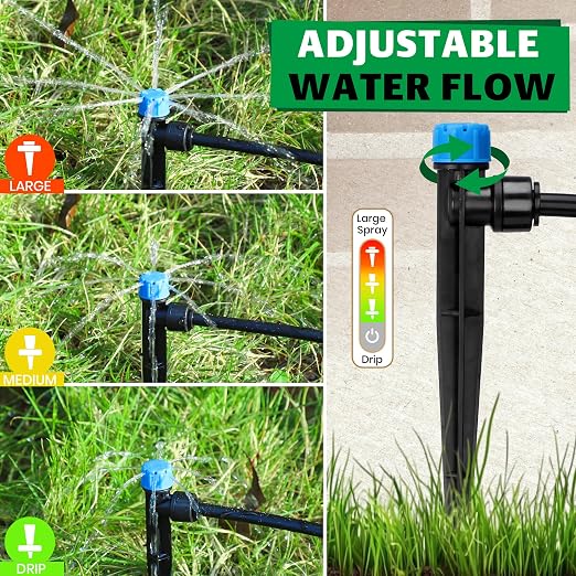 Bonviee 20-Pack 1/4-Inch Quick-Connect Adjustable Drip Emitters, Stream | Push-to-connect stakes deliver targeted watering for vegetables, shrubs, flower beds, and garden plants.