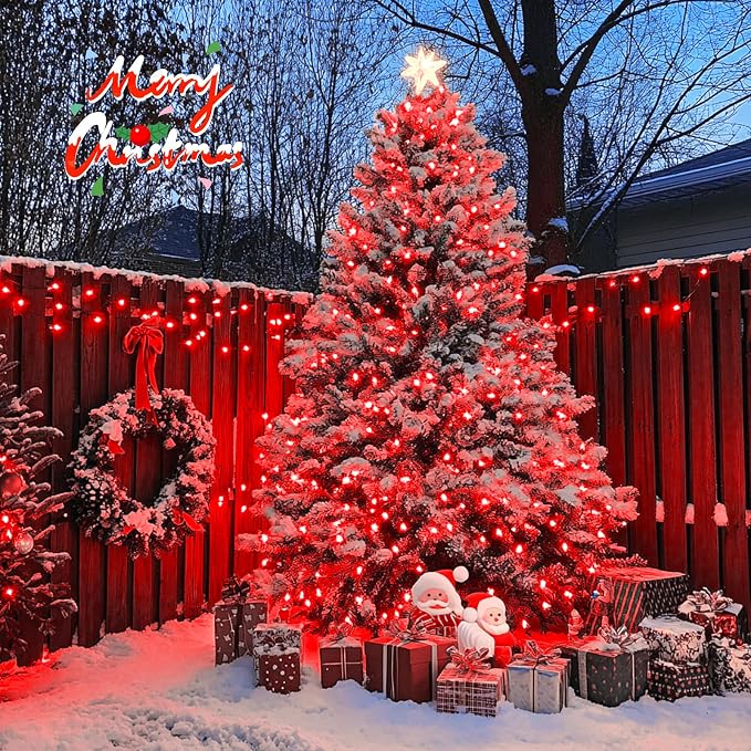 JMEXSUSS 2 Pack Solar Halloween Lights Outdoor, Total 400 LED 151FT, Red | Outdoor Waterproof, 8 Modes Solar Christmas String Lights for Outside Patio Yard Garden Tree Christmas Halloween Decorations