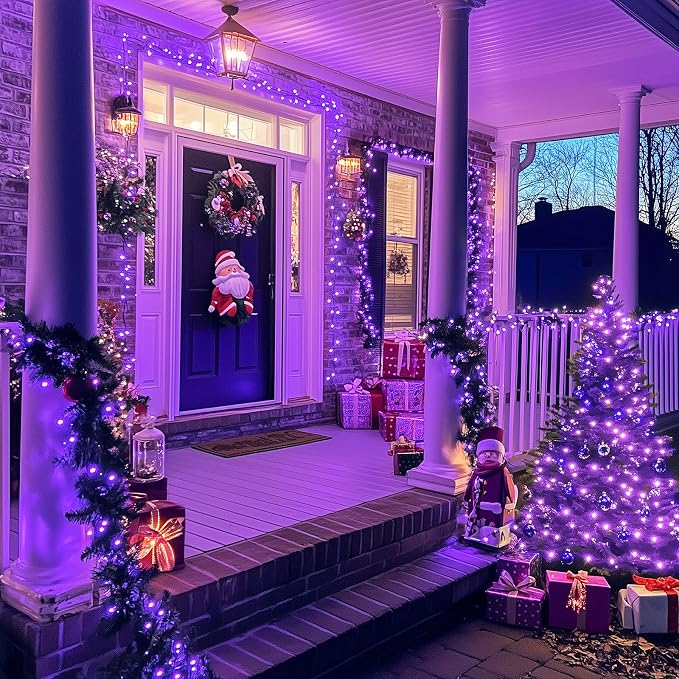 JMEXSUSS 600 LED Solar Halloween Lights, 206.7ft Solar String Lights Purple | Halloween Lights Outdoor Waterproof, 8 Modes Purple Christmas Lights for Outside Yard Patio Tree Garden Xmas Halloween Decor