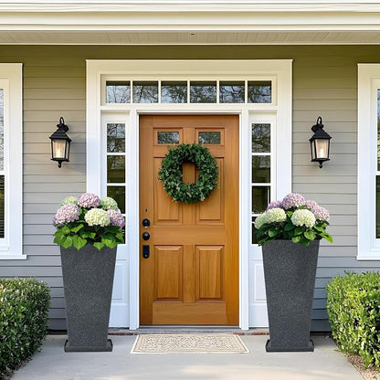 Autodaya 28" Tall Planters Set of 2 Black Terrazzo Plastic Flower Pots | Large Weather-Resistant Planters for Patio, Porch, Garden, Front Door, Indoor Spaces, and Christmas Decor