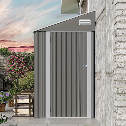 YOPTO 4x8 FT Lean to Shed, Outdoor Metal Storage Sheds with Lockable Door,Garden Tool Shed with Sloping Roof for Backayrd, Patio,Lawn,Gray