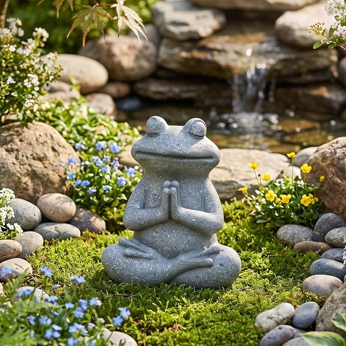 Yoga Frog Garden Statue 5.1'' H x 4.4'' W Meditating Zen Garden Gifts for Women/Mom Home Indoor/Outdoor Sculpture Decor, Animal Miniature Figurine for Fairy Home Patio Deck Porch Yard Art Office