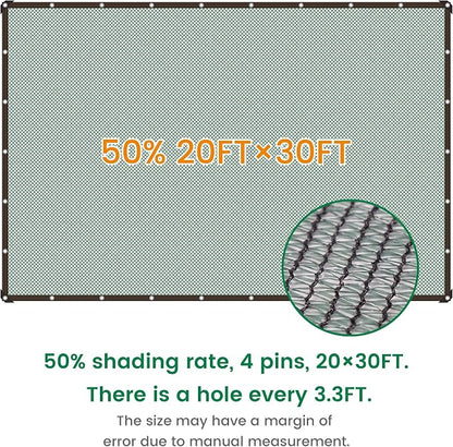 Shade Cloth, 20FT X 30FT 50% Green Outdoor Woven Sun Shade with Grommets, Durable Breathable Netting Shading Antifreezing for Patio, Garden, DIY Home, Plants Cover, Greenhouse, Dog Kennel