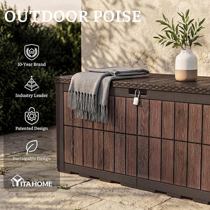 YITAHOME 134 Gallon Large Deck Box | Waterproof Resin Outdoor Storage Box with Lock, Doubles as Bench Seating for Patio Furniture Cushion, Garden Tools &Pool