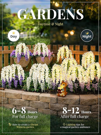 GIGALUMI Solar Lights Outdoor for Garden Decor, 2 Pack Solar Flower Lights Waterproof, 2 Lighting Modes Wisteria for Pathway,Yard, Patio Decoration, Gardening Gifts for Women (White)