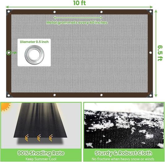 Riare 90% Black Shade Cloth- 6.5 x 10 FT Sunblock Garden Shade Cloth, Sun Shade Mesh Tarp with Reinforced Grommets for Greenhouse, Garden, Patio, Backyard, Plants, Pergola, Chicken Coop