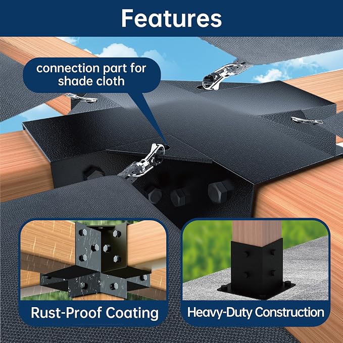 Pergola Bracket Kit 4x4, 1pcs 5-Way Corner Bracket and 1 Base, Used as The Middle Support of Large Awnings, for Connecting The Extended Pavilion Wood Beams of The Gazebo and Wood Stand Sheds