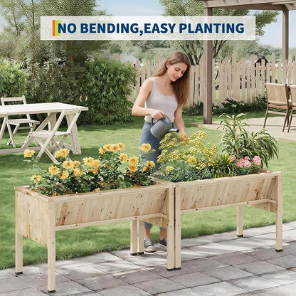 3.8x2x2.5 Ft Elevated Wooden Raised Garden Bed with Legs & Hooks - Outdoor Standing Planter Box for Vegetables, Herbs, Flowers - Natural Cedar Raised Garden Beds for Backyard, Patio, Balcony