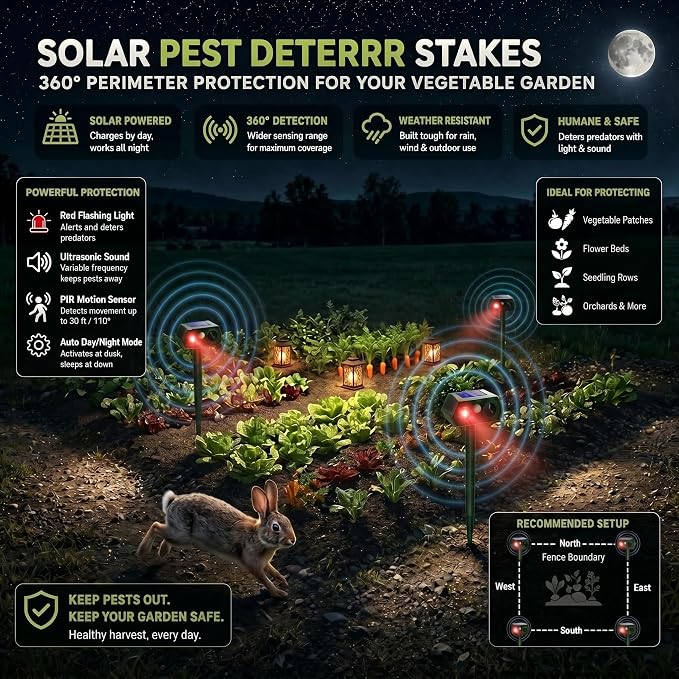 Sonic Fortress Pro Deer Repellent Devices Squirrel Fortress Pro Raccoon Repellent Solar Ultrasonic Animal Repeller Outdoor IP65 Motion Activated Cat Deterrent to Scare Rabbit Dog for Garden Lawn(4)