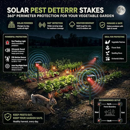 Sonic Fortress Pro Deer Repellent Devices Squirrel Fortress Pro Raccoon Repellent Solar Ultrasonic Animal Repeller Outdoor IP65 Motion Activated Cat Deterrent to Scare Rabbit Dog for Garden Lawn(4)