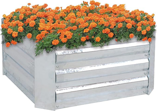 Sunnydaze Galvanized Raised Garden Bed Kit - 2x2x1 ft Outdoor Raised Garden Bed - Metal Planter Box for Vegetables, Flowers, Herbs - Silver - Square