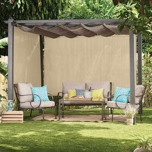 Coolaroo Outdoor Roller Shade with Wand - 80% UV Block Breathable Light Filtering Shade for Patio or Porch, Fade-Resistant, Easy-Clean Fabric, 8ft x 6ft, Sesame