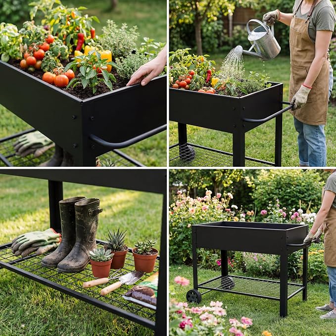 aboxoo Extra Large Outdoor Planter Raised Bed 49" L x 25" W x 31" H, Metal Box with Legs & Wheels, Elevated Garden Bed for Vegetables, Flowers, Herbs Patio
