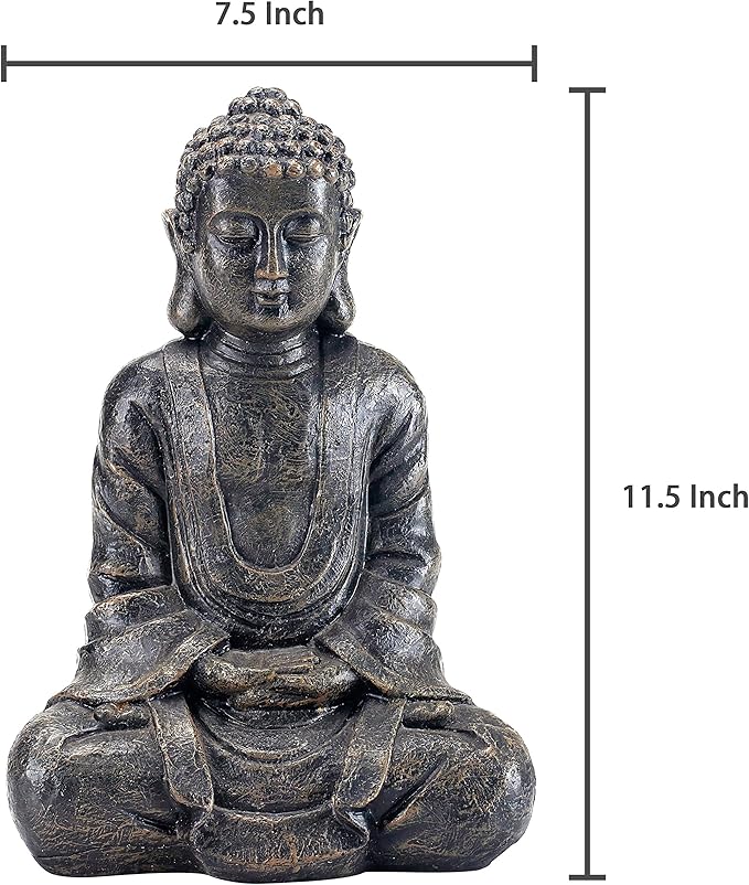MyGift 11.5 Inch Sitting Buddha Statue, Gray Resin Meditation Figurine for Zen, Yoga, Prayer, Altar, Garden, or Spiritual Home Décor