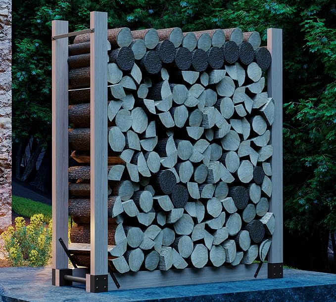 Kingson Adjustable Firewood Rack Bracket Kit, Heavy Duty Log Storage Holder, Metal Fireplace Wood Stand for Outdoor Indoor Patio Deck, Freestanding Fire Wood Rack with Rust-Resistant Finish