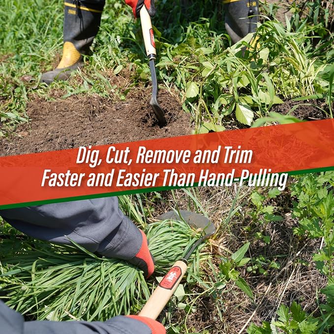 SUIZAN Nejiri Kama 2-in-1 Weeding Sickle 15.8" – Twist Blade for Root Removal & Crescent Blade for Grass Cutting – Japanese Garden Tool for Lawn & Yard