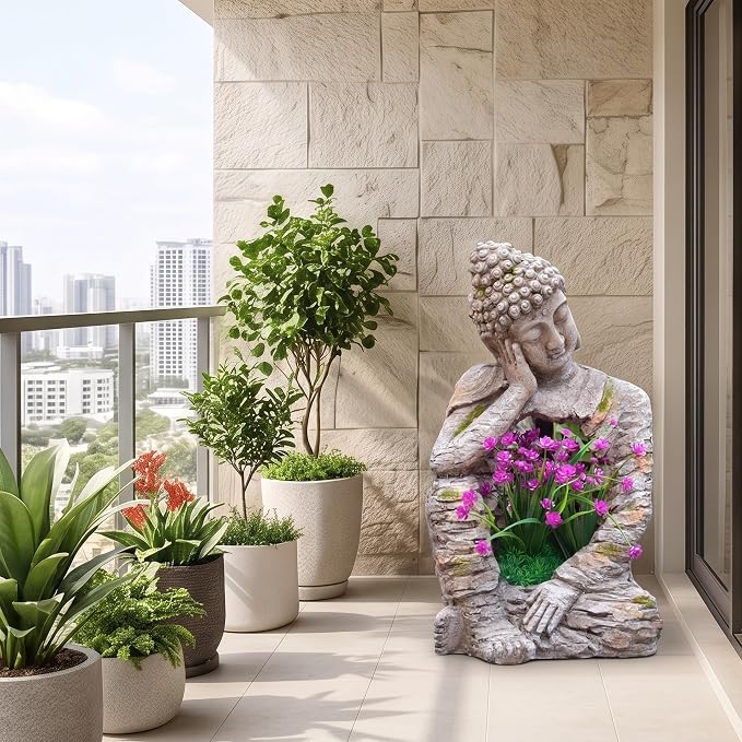 suruim Buddha Statue Outdoor Resin Garden Sculpture with Planting Opening, Zen Statue with Distressed Stone Look, Buddha Decor for Patio Yard Porch Entryway Home Meditation Space Seated Zen Decor