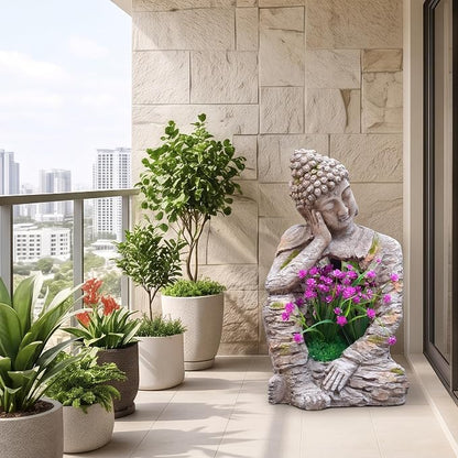 suruim Buddha Statue Outdoor Resin Garden Sculpture with Planting Opening, Zen Statue with Distressed Stone Look, Buddha Decor for Patio Yard Porch Entryway Home Meditation Space Seated Zen Decor