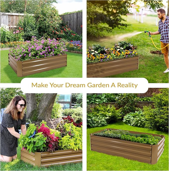 Sunnydaze Galvanized Raised Garden Bed Kit - 4x2x1 ft Outdoor Raised Garden Bed - Metal Planter Box for Vegetables, Flowers, Herbs - Brown - 4' x 2' Rectangle