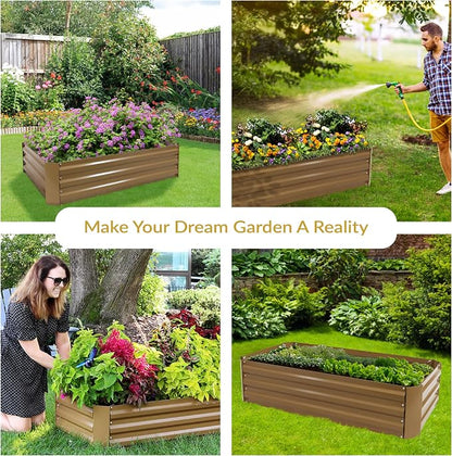 Sunnydaze Galvanized Raised Garden Bed Kit - 4x2x1 ft Outdoor Raised Garden Bed - Metal Planter Box for Vegetables, Flowers, Herbs - Brown - 4' x 2' Rectangle