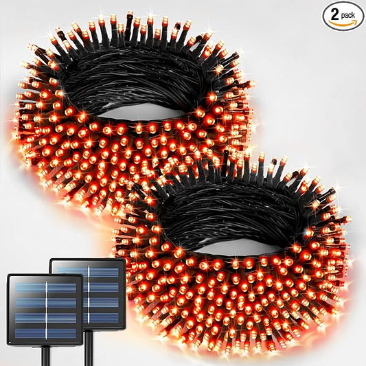 JMEXSUSS 2 Pack Solar Halloween Lights, Total 151FT 400 LED, Orange | Halloween Lights Outdoor Waterproof, 8 Modes Solar String Lights for Outside Patio Tree Garden Yard Halloween Decorations