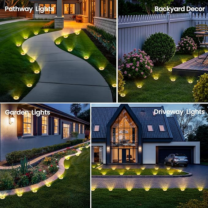 PATIOWIN 10 Pack Small Solar Ground Lights, Pathway Lights Waterproof, Outdoor Solar Light for Garden, Driveway, Walkway, Backyard (Warm White)