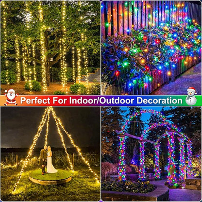 2 Pack Christmas Lights Outdoor, Total 200FT 600LED Christmas Tree Lights Waterproof, 8 Modes Connectable String Lights for Outside Indoor Patio Party Decor, 1 Pack Warm White & 1 Pack Multicolor